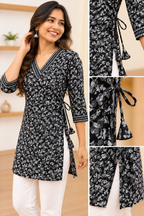 Women's Trending Rayon Printed Black Short Kurti