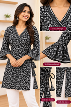 Women's Trending Rayon Printed Black Short Kurti