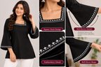 BLACK WOMAN KURTI EMBROIDERY WHITE