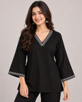 BLACK WOMAN KURTI EMBROIDERY WHITE