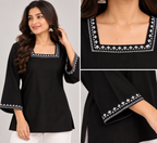 BLACK WOMAN KURTI EMBROIDERY WHITE