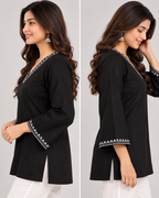 BLACK WOMAN KURTI EMBROIDERY WHITE
