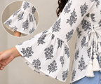Women’s Floral Printed Rayon Peplum Top with Bell Sleeves