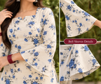 New White Printed Cotton Short Kurti with Double Side Dori