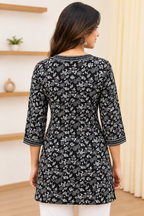 Women's Trending Rayon Printed Black Short Kurti