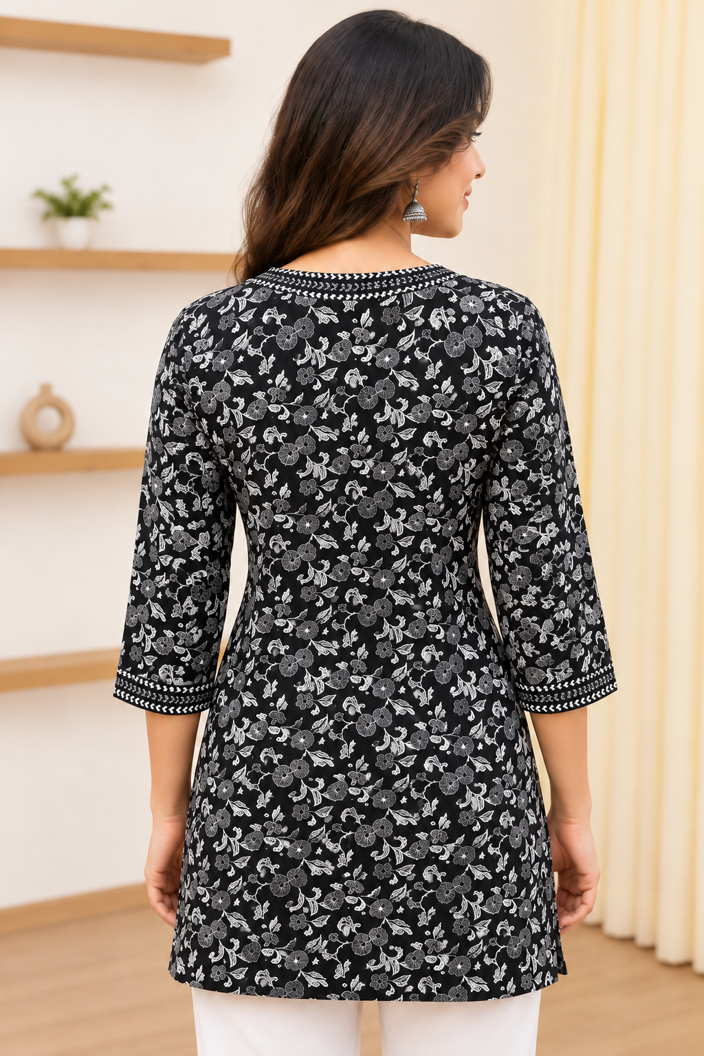Women's Trending Rayon Printed Black Short Kurti