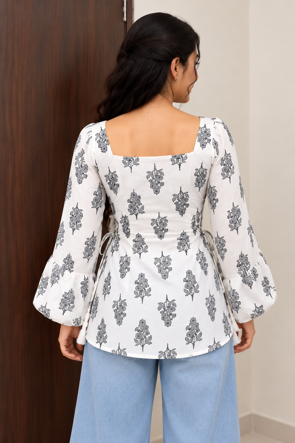 Women’s Floral Printed Rayon Peplum Top with Bell Sleeves