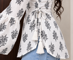 Women’s Floral Printed Rayon Peplum Top with Bell Sleeves
