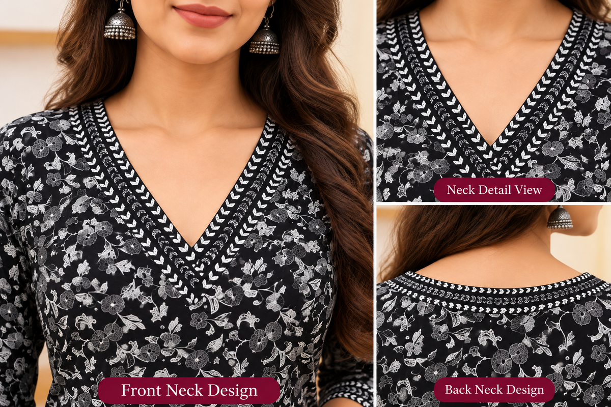 Women's Trending Rayon Printed Black Short Kurti