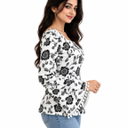Printed Cotton Blend Short Kurti with Bell Sleeves &amp; Lace Detail