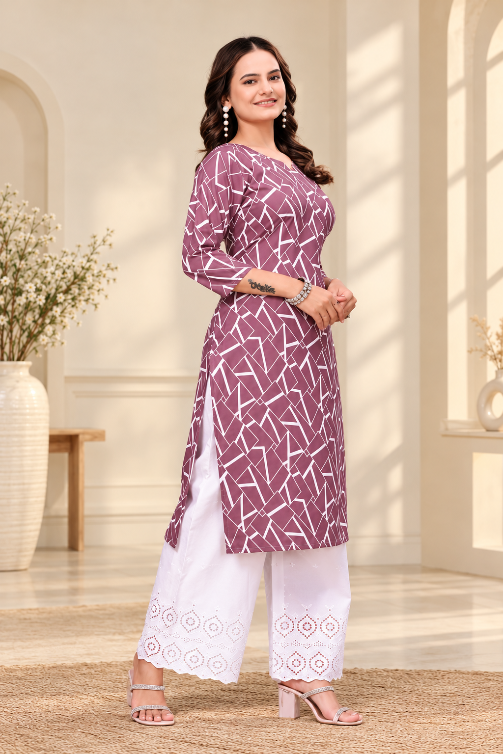 Ria Women’s Printed Crepe Kurti Set – 2 Piece Ethnic Wear Set