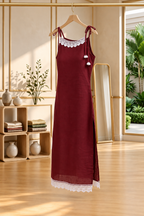 Riya Clothing Women’s Maroon Lace Detail 2-Piece Kurta Pant Set – Elegant Ethnic Wear