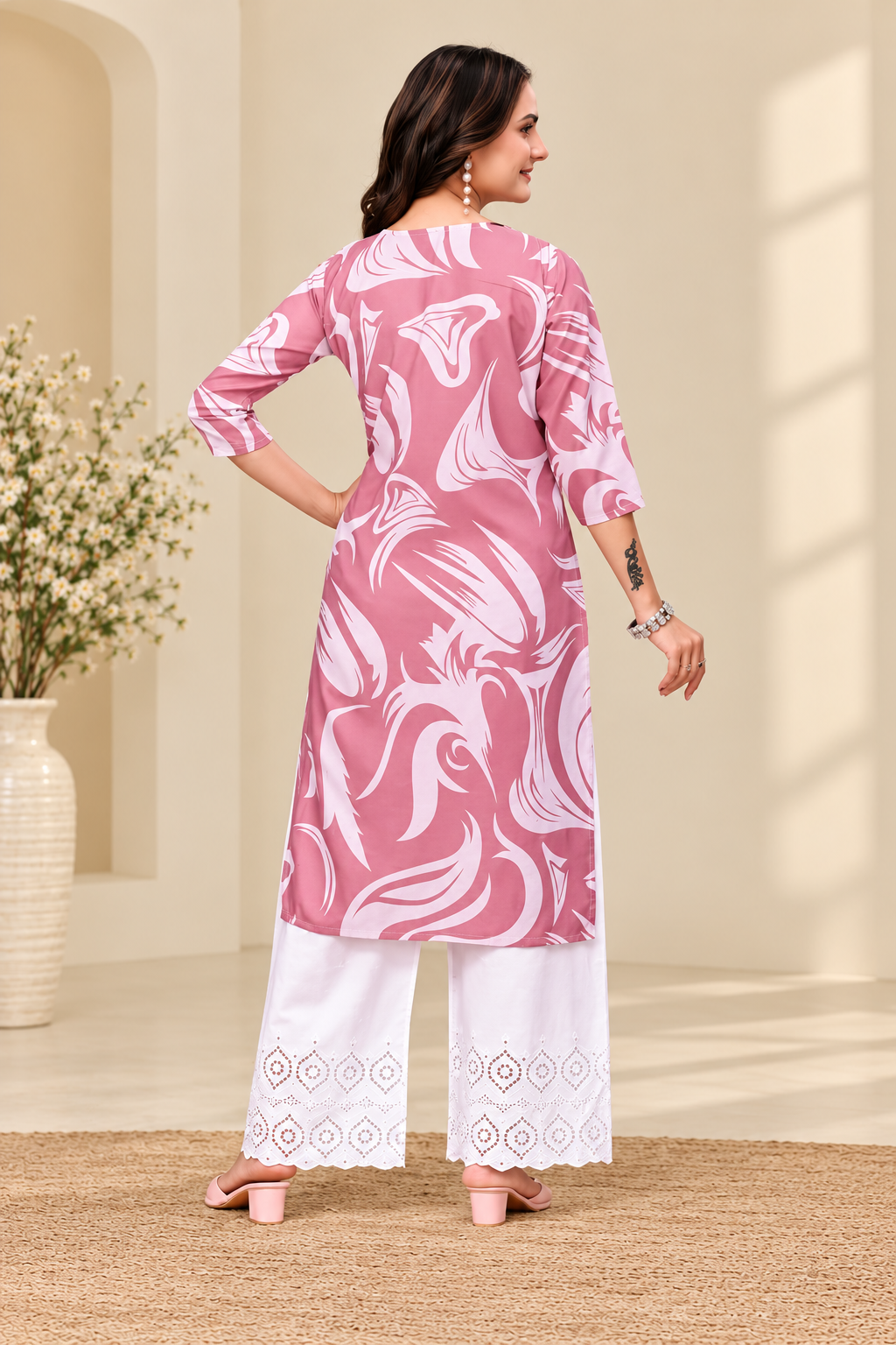 Ria Women’s Printed Crepe Kurti Set – 2 Piece Ethnic Wear Set