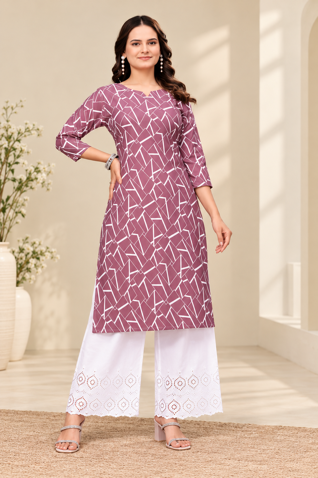 Ria Women’s Printed Crepe Kurti Set – 2 Piece Ethnic Wear Set