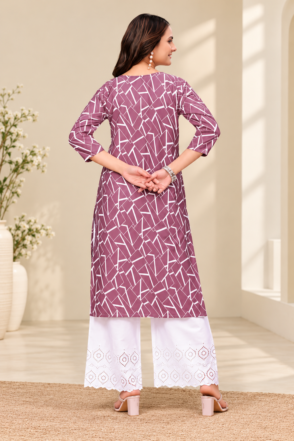 Ria Women’s Printed Crepe Kurti Set – 2 Piece Ethnic Wear Set